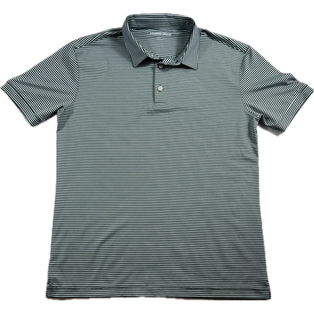 Mizzen+Main Versa Polo Mens Large Trim Fit Green Stripe Performance Golf Shirt